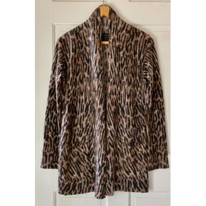 Leopard Print Cashmere Sweater Long Cardi NWT 31" Size S by Magaschoni Pockets